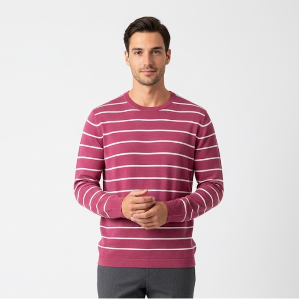 Cesare Attolini Wool Cashmere Silk Striped Crewneck Sweater - Italian 48 US M/L